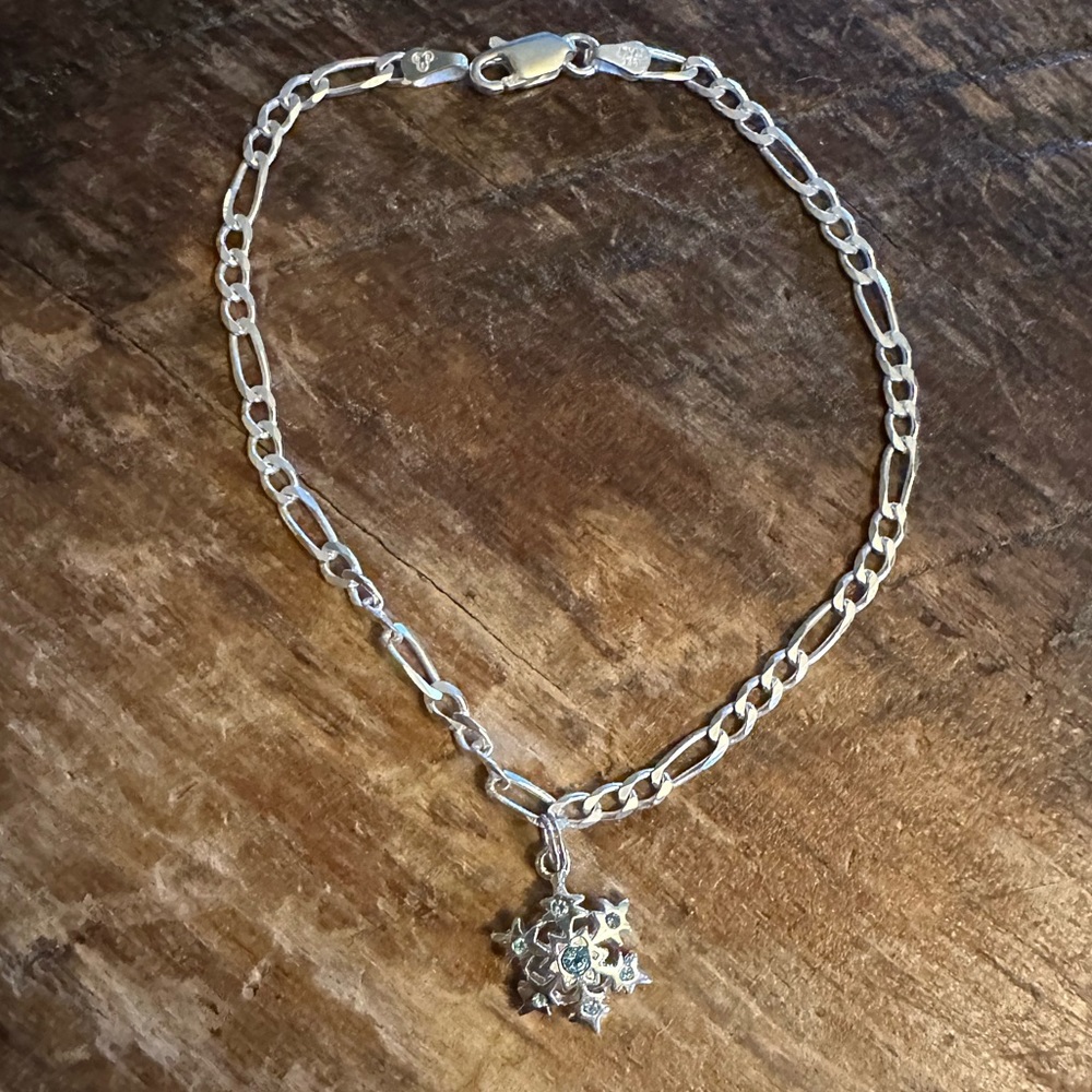 Sterling Silver Snowflake Bracelet Blue Topaz
